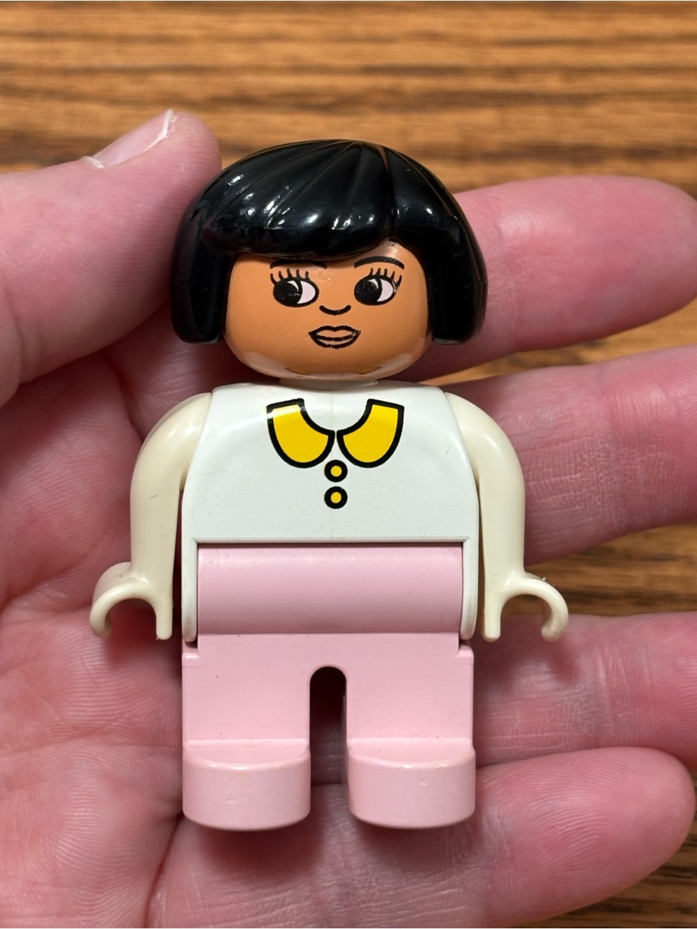 Vintage Lego Duplo Mom Figure Toy 1992 White Top Pink Legs Black Hair
